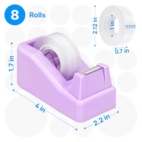 OWLKELA Lightweight Desktop Tape Dispenser, Non-Skid Base Tape with Dispenser, Ideal for Office, Home and School, 1 Pack Tape Holder with 8Pcs Transparent Tape, 0.71 Inch x 1000 Inches, Purple - color: Purple, size: 1 Pcs