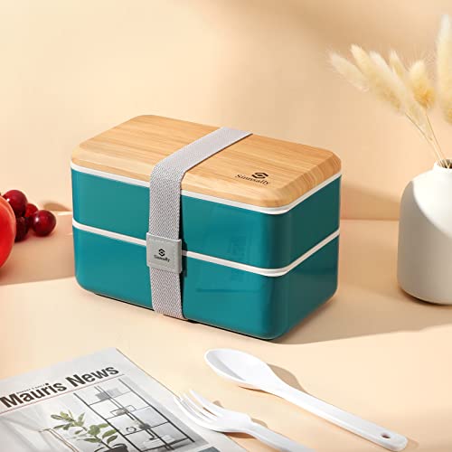 Sinnsally Bento Box Adult Lunch Box,Stackable Japanese Bento Lunch Box Containers for Women/Men with Compartments(47oz),Lunch Containers with Utensil Set,Leak-Proof Lunchbox,Rectangle(Nordic Green) - color: Nordic Green