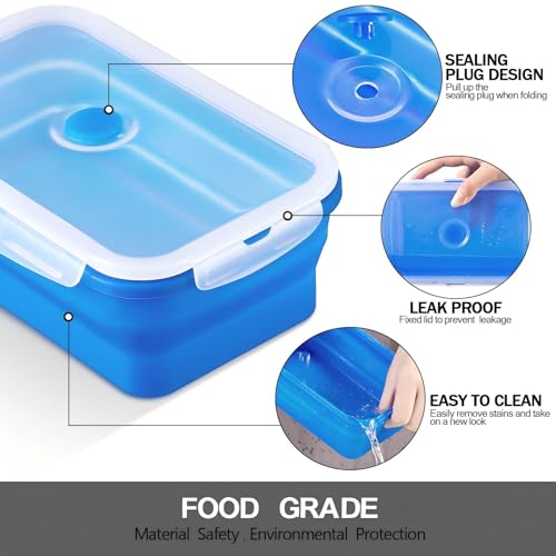 Zopeal 8 Pcs Collapsible Food Storage Containers Foldable Silicone Lunch Containers with Lids 4 Silicone Rectangle Collapsible Bowls and 4 Round Food Bowls Microwave Freezer Dishwasher Safe (Colorful) - color: Colorful