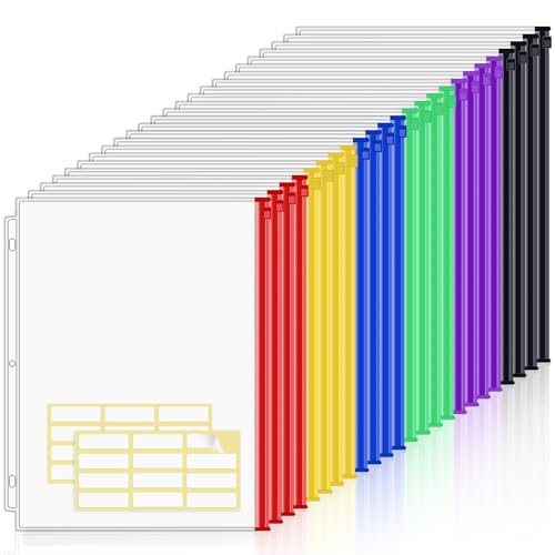 KTRIO 24 Pack Binder Pockets, 8.5 x 11 Colored Zipper Pouches for Binders | Thickened PVC Document Folders, 3 Holes Pre-Punched Fits Standard Binder Letter-Size Paper Storage, Business Office Supplies - size: 24 Pack, style: Multicolored Zipper