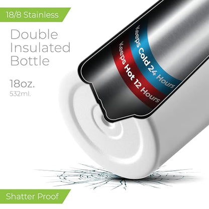 SipX™ 18 oz Insulated Water Bottle with 3 Lids – Leakproof Stainless Steel, Triple Insulated – Cold 24 Hours/Hot 12 Hours – Durable Bottle for School, Gym, Travel – White - color: White, size: 18 Ounces