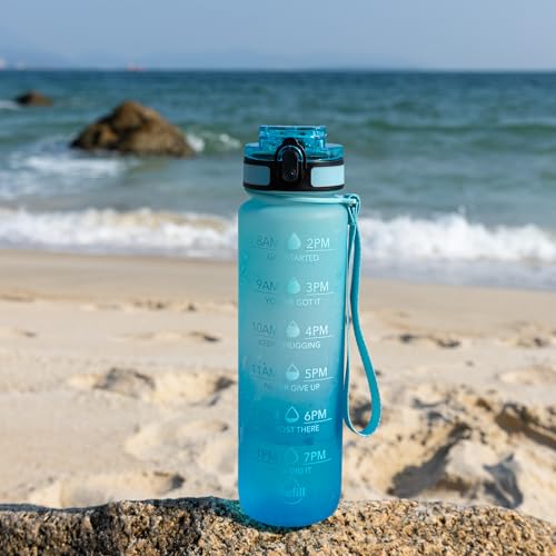 OLDLEY Water Bottle, 32oz Motivational Sports Water Bottle with Time Marker - Times to Drink - Tritan, BPA Free, Wide Mouth Leakproof,Luca - color: Luca