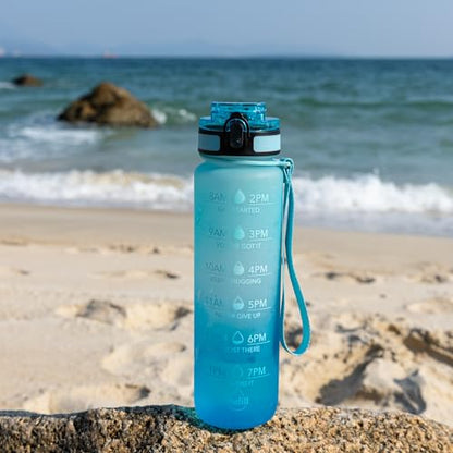 OLDLEY Water Bottle, 32oz Motivational Sports Water Bottle with Time Marker - Times to Drink - Tritan, BPA Free, Wide Mouth Leakproof,Luca - color: Luca