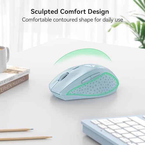 TECKNET Wireless Mouse, 2.4G USB Computer Mouse with 6-Level Adjustable 4800 DPI, 30 Months Battery, Ergonomic Grips, 6 Buttons Portable for PC, Chromebook, Mac - Lightblue - color: Lightblue