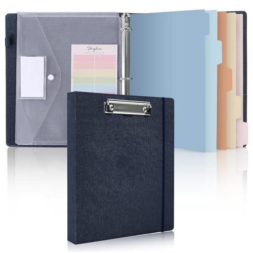 SKYDUE Clipboard Binder with Dividers,1 Inch 3 Ring Binder with Clipboard on Front, Clipboard Folder with Pocket, Labels Office Supplies Blue - color: Blue
