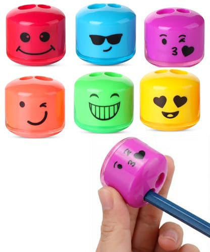 Mr. Pen- Pencil Sharpeners Manual, 6 Pack, Dual Hole | Smiley Handheld Pencil Sharpener, Compatible with Standard and Jumbo Pencils, Snap-on Lid, Stainless Steel Blade - size: 6 Pack