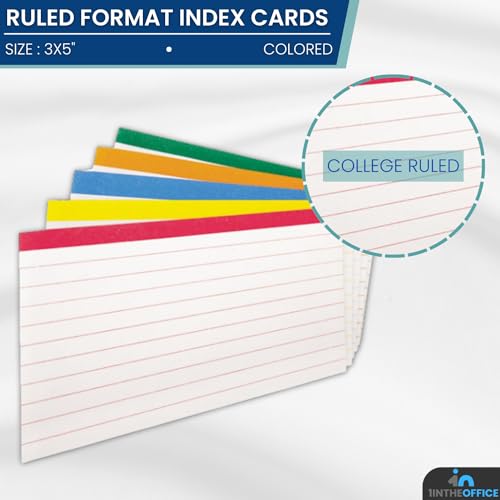 1InTheOffice Index Cards 3x5, Ruled Index Cards, Flash Cards, Assorted Colors, 300 Pack
