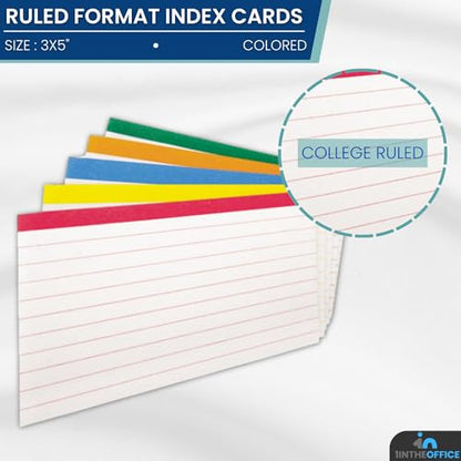 1InTheOffice Index Cards 3x5, Ruled Index Cards, Flash Cards, Assorted Colors, 300 Pack