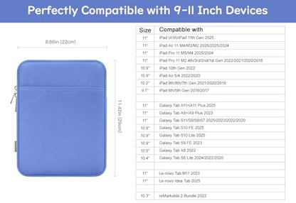 Dadanism 9-11" Tablet Sleeve Bag Carrying Case for iPad (A16) 11th Gen 11", iPad 10th Gen 10.9" Air 5/4, iPad Air/Pro 11", iPad 9/8/7th 10.2", Galaxy Tab A11+ Plus 11"/S9 FE, Tab M11 11", Periwinkle - color: Periwinkle, size: 9-11 inch