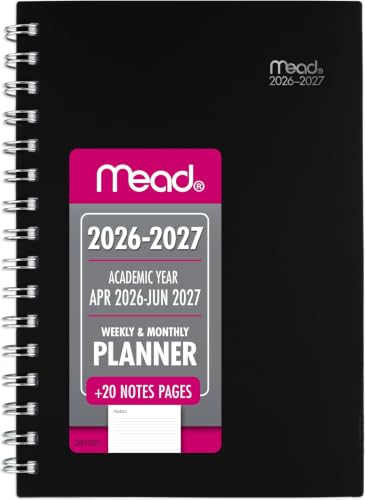 Mead Planner 2026-2027 Weekly & Monthly Academic 15-Month April-June, 5.5" x 8.5", Black (CAW42005) (Pack of 12) - color: Black, size: 5.5"W x 8.5"H (Pack of 12), style: 2026-2027
