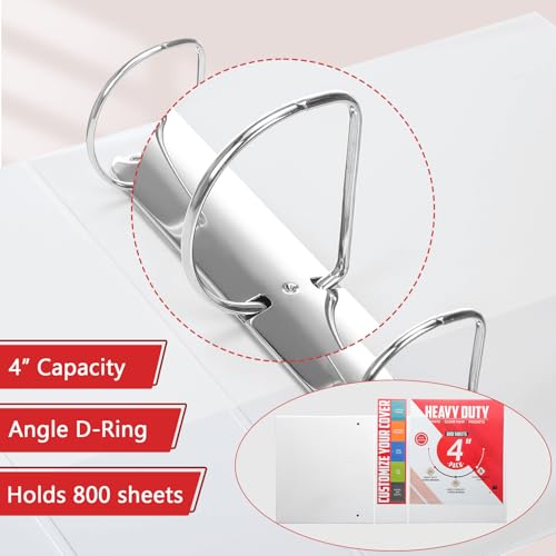 Sinload 4 Pcs 4 Inch Large Ring Binders with Pockets 3 Ring Binder 8.5" x 11" Presentation Folder View Binder with Customizable Clear Cover for Documents Files Projects(White) - color: White, size: 4 Inch