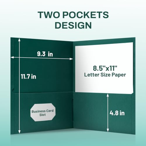 SUNEE Two Pocket Folders, 25 Pack File Folders with Business Card Slot, Textured Paper, Fit Letter Size Paper, Paper File Folder for School Office Home Business, Hunter Green - color: Hunter Green