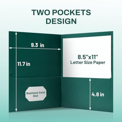 SUNEE Two Pocket Folders, 25 Pack File Folders with Business Card Slot, Textured Paper, Fit Letter Size Paper, Paper File Folder for School Office Home Business, Hunter Green - color: Hunter Green