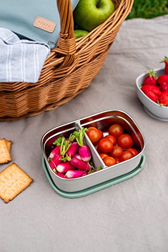 Beaba Stainless Steel Lunch Box, Kids Lunch Box with Silicone Lid, Bento Style Food Containers, Removable Silicone Dividers Make 1-3 Compartments, Sage - color: Sage
