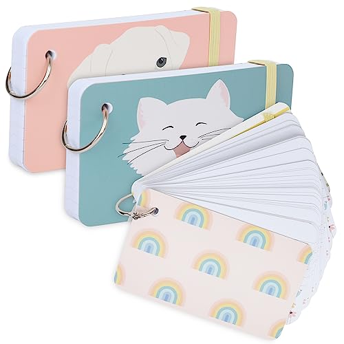 Index Cards 3x5 Inch Ruled Index Card with Ring, Note Taking Ruled Paper for Journaling, Recipe, Flash Cards | Ring Index Card, Elastic Band, Hard Cover, Elegant Designs, 75 Cards - 3 Pack (Style C)
