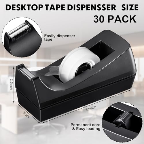 Colarr 30 Pack 30 Pack Desktop Tape Dispenser Non Skid Base Tape Dispensers Desk Black Tapes Roll Dispenser for Classroom Office Home, Tapes Not Included