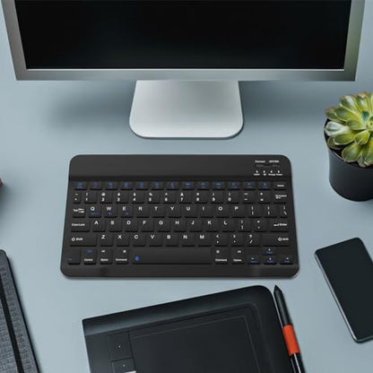 Rechargeable Bluetooth Keyboard and Mouse Combo, Universal Ultra-Slim Wireless Keyboard Mouse Set for Android Windows iPad iPhone Samsung Tablet Portable Compact Keyboard Set (Black) - color: Black