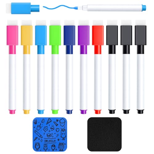 OWLKELA 10 Pcs Magnetic Dry Erase Markers, 8 Colors | Fine Tip, with Eraser, Low Odor White Board Marker, Ideal for Office, Home and Classroom - size: 1 Count (Pack of 10)
