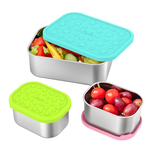 SOPHICO 8 & 24 oz Lunch Boxs for Kids, Food Containers with Silicone Lids | Lunch Box for Daycare and School, Leak Proof - color: 24oz+8oz*2（Mint）