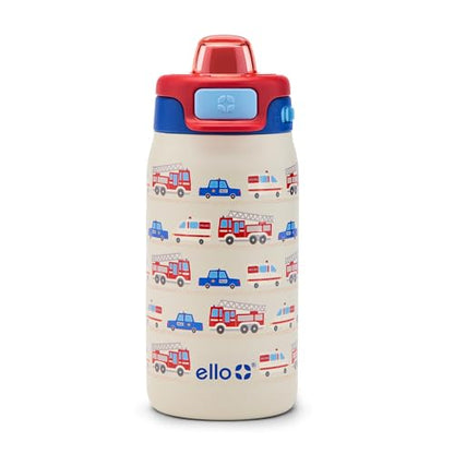Ello Kids Pop & Fill 12oz Toddler Water Bottle with Quick Fill Lid, Double-Wall Vacuum Insulated Stainless Steel, Leak Proof, BPA Free, Sip & Chug, For School, Lunchboxes, To the Rescue - color: To the Rescue, size: 18 Ounces