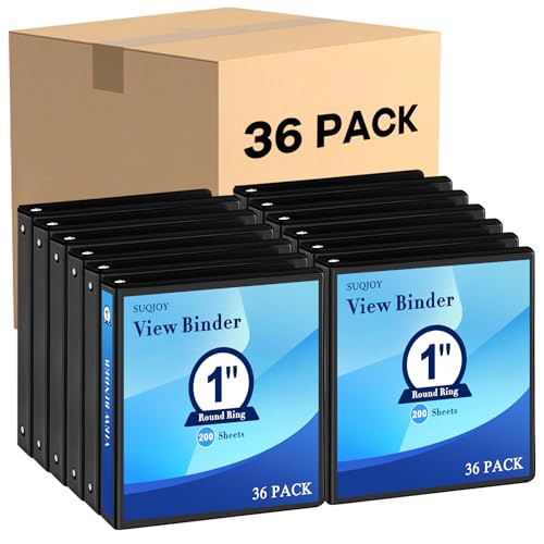 SUQJOY Durable 3 Ring Binders 1 Inch 36 Pack Bulk, Clear View Binders Bulk Three Ring Binders PVC Free, Fit for 8.5x11 inches for School or Office Supplie(Black - color: Black, size: 1 inch, style: 36pack