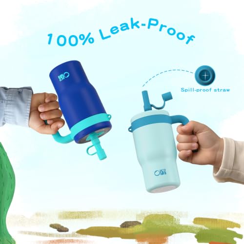 OISIZ 14oz Kids Tumbler with Straw Lid & Handle,Kids Cup with Animal Accessory for School,Kids Water Bottles with Dust-proof Cover,Leakproof Bottles,316 Stainless Steel,Keep Cold 24 Hours-sky blue - color: clear sky blue