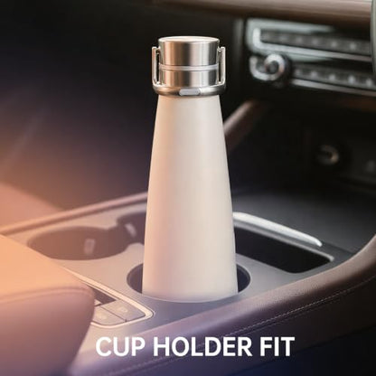 KKF Swag Insulated Water Bottle, Stainless Steel Water Bottle To go White | 16oz, leakproof, 24H cold retention, cup holder fit, non-slip grip & lightweight for camping travel daily use - color: Simple White