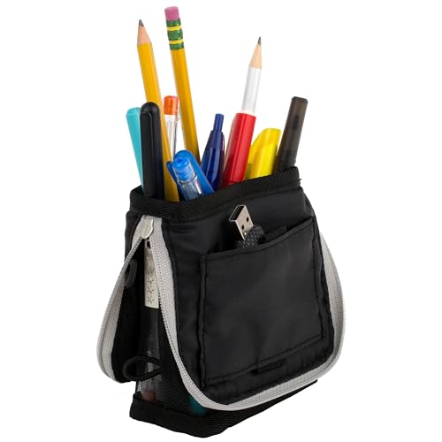 Five Star Pencil Pouch, Pen Case, Stand 'N Store Zipper Pouch, Fits 3-Ring Binder, Storage Organizer for Supplies Earbuds Chargers Cables Makeup, Black/Grey (505160A-ECM) - size: 2" x 4-1/2" x 8"