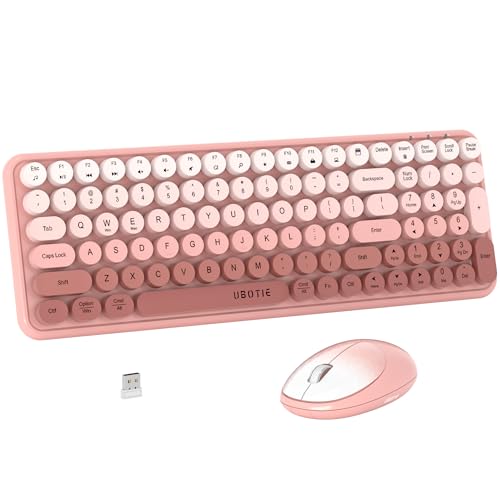 UBOTIE Wireless Keyboards and Mouse Combo (Peach Gradient) | Colorful Gradient Rainbow Color Retro Typewriter Flexible Keyboard, 2.4GHz Connection and Optical Mouse for PC Wins Mac - color: Peach Gradient