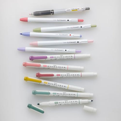 Journaling Kit: 6 Mildliner Highlighters + 5 ClickArt Markers + 1 Sarasa Mark-On Pen by Zebra Pen - style: Creative Journaling Set 10 Pack