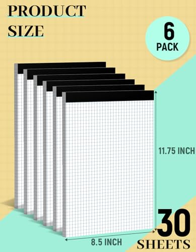 Graph Paper 8.5 x 11, 6 Pack, 4x4 Graph Ruled, Grid Paper 8-1/2 x 11, Blueprint Quadrille Pad 8.5'' x 11'', Easy Tear Off Graph Paper Pad White Grid Notebook, White Draft Paper 30 Sheets/Pad - style: 6 Pack - 8.5 x 11.75 IN - 30 Sheets - White