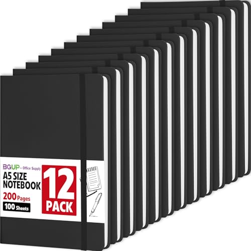 12 Pack Lined Journal Notebook for Work, 200 Pages, Medium 5.5 in x 8.3 in, A5 College Ruled, Hardcover Journaling Notebooks for Writing, Note Taking, Fit for Business Work School Home (Black) - color: 12B