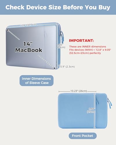 ProCase Laptop Sleeve 14" for MacBook Pro 14 Inch M5/M4/M3/M2/M1 2026-2021 | Slim Travel Sleeve with Soft Plush Lining & Large Front Pocket, Water-Resistant, Also Fit 14" HP Dell Lenovo ASUS Acer - color: Airblue, size: 14-inch