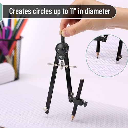 Mr. Pen- Metal Geometry Compass, Center-Wheel Design | Precision Drafting Compass with Pencil for School & Technical Drawing, Draws Circles up to 11 Inches Diameter - color: Black
