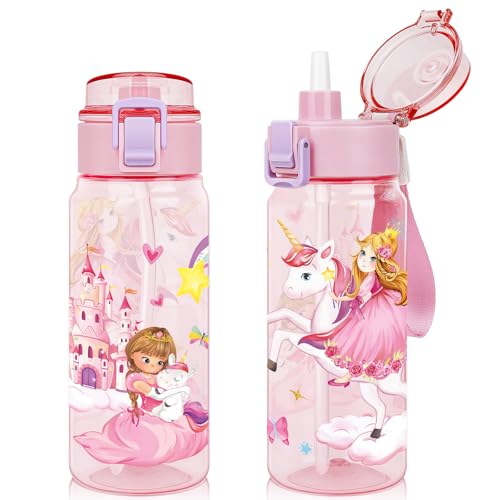 Tritan Kids Water Bottle for School, 18.6 oz Leakproof 2-in-1 Toddler Water Bottle with a Pop-up Detachbale Straw, Dishwasher Safe (Princess) - color: Princess