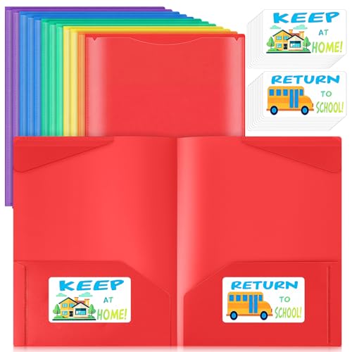 Henoyso 24 Pack Take Home Folders with 2 Pockets and Tabs, Plastic Classroom Communication Homework Folder School-to-Home with Clear Front Pocket for Students Parent Teacher Connector (Multicolor) - color: Multicolor