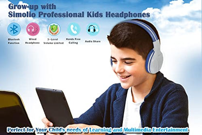 SIMOLIO 2 Pack Wireless Kids Headphones with Share Port & Mic, 75/85/94dB Volume Limit for Toddler Teens, Bluetooth 6.0, Foldable Over-Ear Headphones with Travel Case for iPad Tablet School Airplane - color: Mint & Grey