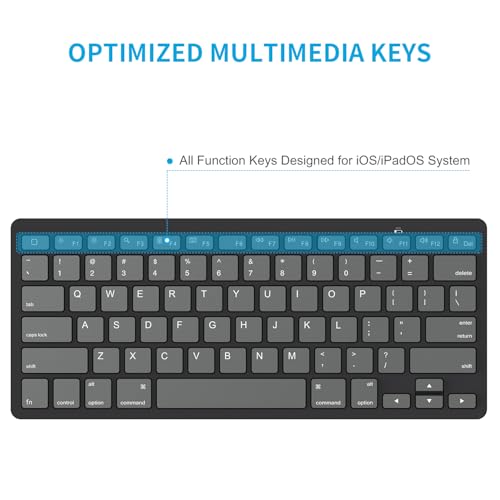 OMOTON Ultra-Slim Bluetooth Keyboard for iPad 11th/10th/9th/8th/7th, iPad Pro/Air/Mini and iPhone Series, Wireless iOS Keyboard with 12 Multimedia Keys for Office, School, Graphite Black & Gray - color: Graphite Black & Gray