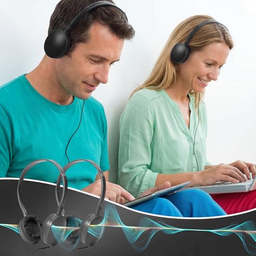 Flutesan 30 Pack Wired Headphones, Adjustable On Ear Headphones with Stereo, Earbuds for Schools, Laptop, Travel, Plane, Tablet(Black) - color: Black