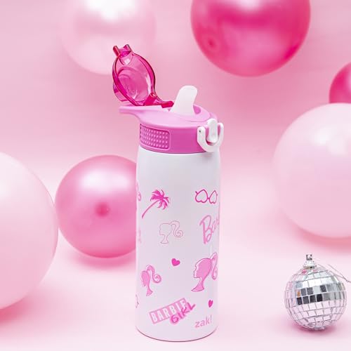 Zak Designs Barbie Sage Kids Water Bottle For School or Travel, 19oz Stainless Steel Water Bottle With Straw, Handle, and Leak-Proof, Pop-Up Spout Cover (Barbie) - color: Barbie (Sage)