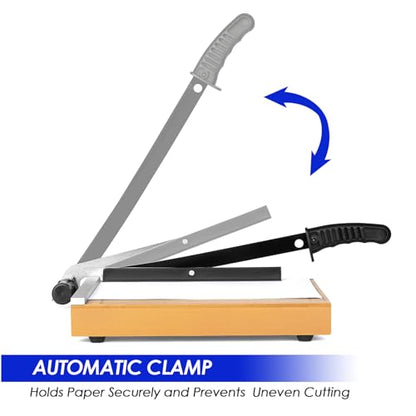 CreGear 12" Wood Paper Cutter, Heavy Duty Trimmer Cuts 12-16 Sheets | With wood base, dual-scale ruler, adjustable guide, safety guard rail, and blade lock for crafts, cardstock, and DIY projects