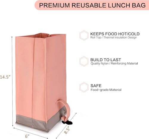 SUNNY BIRD Insulated Lunch Bag Rolltop Lunch Box (Pink with pink shoulder strap) - color: Pink with pink shoulder strap