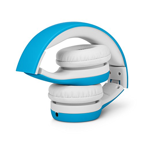 LilGadgets Connect+ Foldable Headphones, Adjustable Fit Soft Touch Padding for Kids with Mic, Volume-Limited & Noise Reduction On-Ear Wired Headset for School with SharePort - Blue, Ages 3-14 - color: Blue
