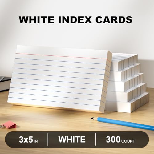 300 Count White Index Cards 3x5 Notecards Bulk Lined Flash Cards for Studying 3 x 5 Index Cards Ruled Notecards Bulk Pack of Note Cards for School Ruled Lined Index Card Flashcards 3x5 Cue Cards - color: White-3x5-300