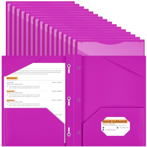Henoyso 48 Pcs Plastic Folder with Clear Front Pocket and 3 Prongs Heavy Duty Plastic Folders with Card Slot Pocket Folders with Prongs for School Office Home(Neon Purple) - color: Neon Purple