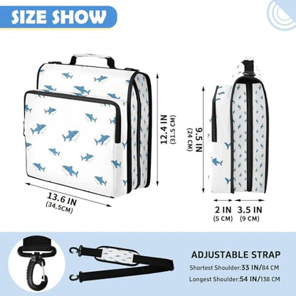 ATTX Mini Blue Shark Zipper Binder with Shoulder Strap, 2 Inch 3-Ring Binder Bag Fits 14" Laptop, 800-Sheet Large Capacity File Organizer