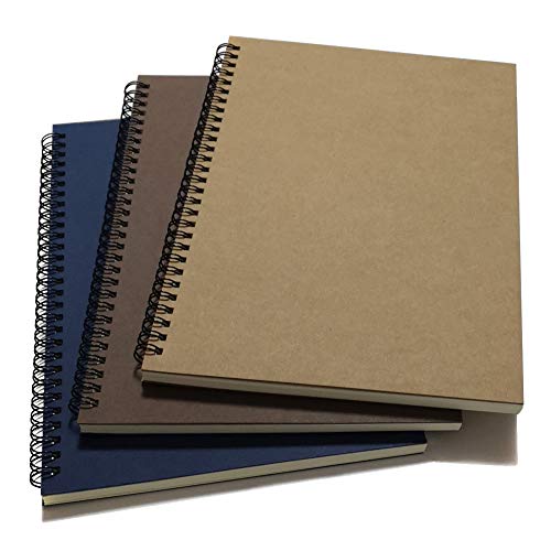 YUREE Spiral Notebook/Spiral Journal Lined, B5 Hard Kraft Cover Wire Bound Notebook Ruled, 70 Sheets (140 Pages), 10.5" x 7.3", 3 Notebooks Per Pack, Dark Brown/Blue/Brown - color: Dark Brown/Blue/Brown