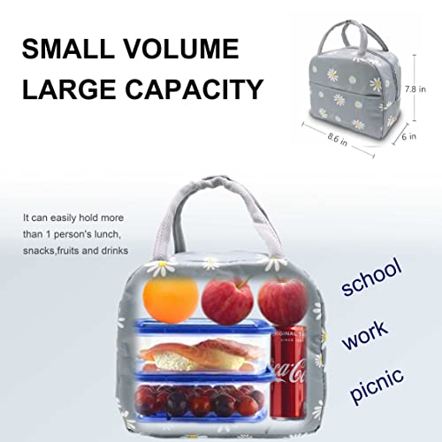 Sonuimy Insulated Lunch Bag Women Girls, Reusable Cute Tote Lunch Box for Adult & Men, Leakproof Cooler Lunch Bags for Work Office Travel School Picnic (Grey with White Daisy) - color: Grey with White Daisy