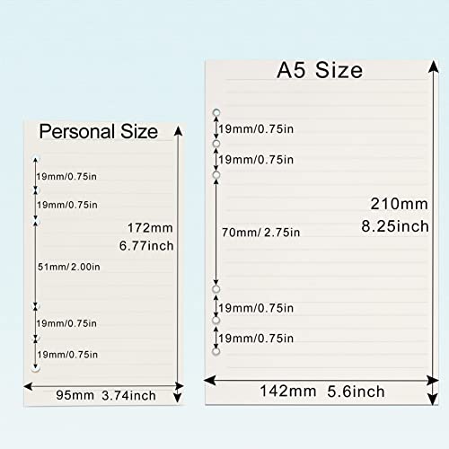 A5 Refill Paper, [3 Pack] Toplive 100GSM Thick Refillable 6 Hole Filler Inserts - 135 Sheets (270 Pages) for 6 Ring Binder Journal Notebook, Lined - style: 3Pack Lined Paper