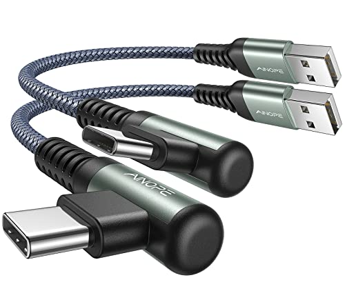 AINOPE 2-Pack 0.5ft USB C Cable, 3.1A Fast Charging, Right Angle, Durable Nylon Braided, Compatible with Galaxy S22 S21 Plus S20, Note 10 9 LG, Type C Charger - color: Grey, size: 0.5FT+0.5FT
